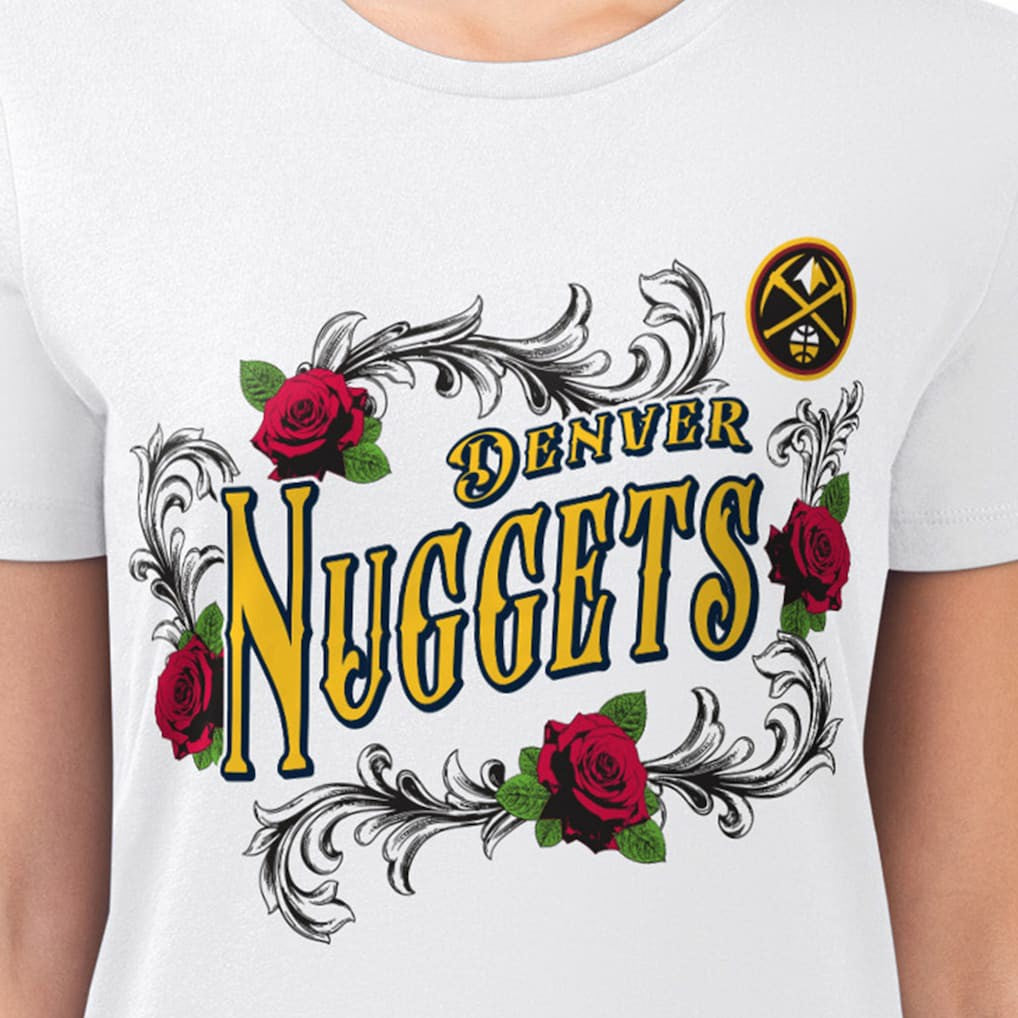 NBA - Denver Nuggets G-III 4Her by Carl Banks Women's Super-Slim Fit Lightweight Roses Crew Neck T-Shirt - White