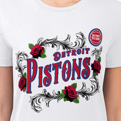 NBA - Detroit Pistons G-III 4Her by Carl Banks Women's Super-Slim Fit Lightweight Roses Crew Neck T-Shirt - White