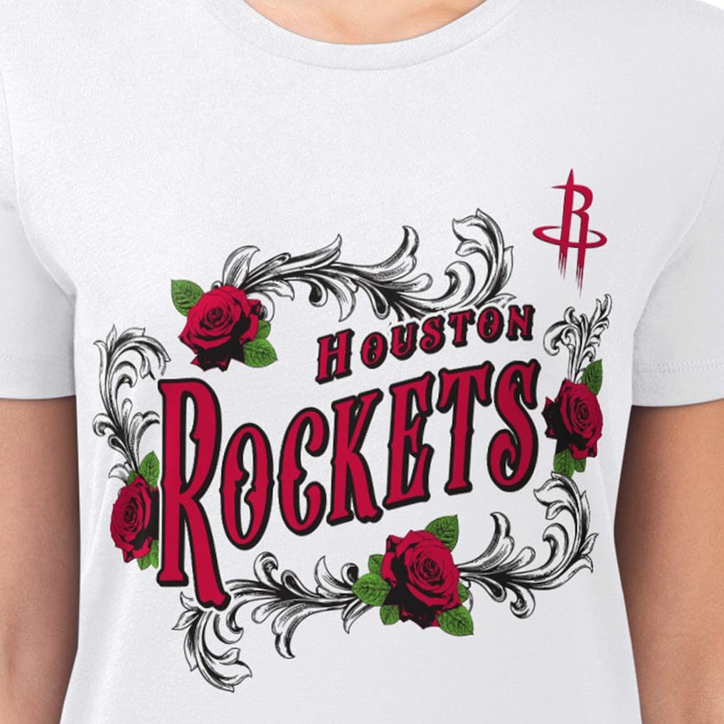 NBA - Houston Rockets G-III 4Her by Carl Banks Women's Super-Slim Fit Lightweight Roses Crew Neck T-Shirt - White