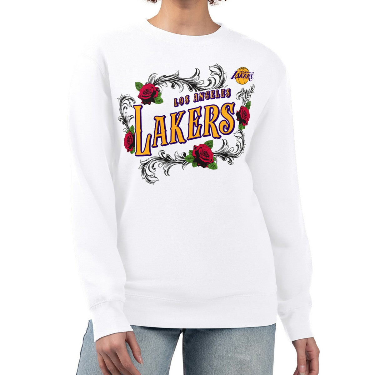 NBA - Los Angeles Lakers G-III 4Her by Carl Banks Women's Roses Fleece Tri-Blend Sweatshirt - White