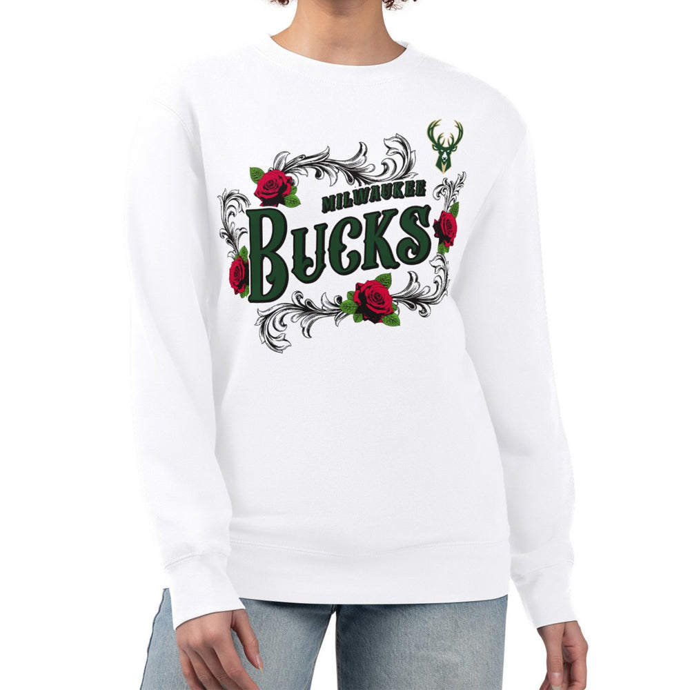 NBA - Milwaukee Bucks G-III 4Her by Carl Banks Women's Roses Fleece Tri-Blend Sweatshirt - White