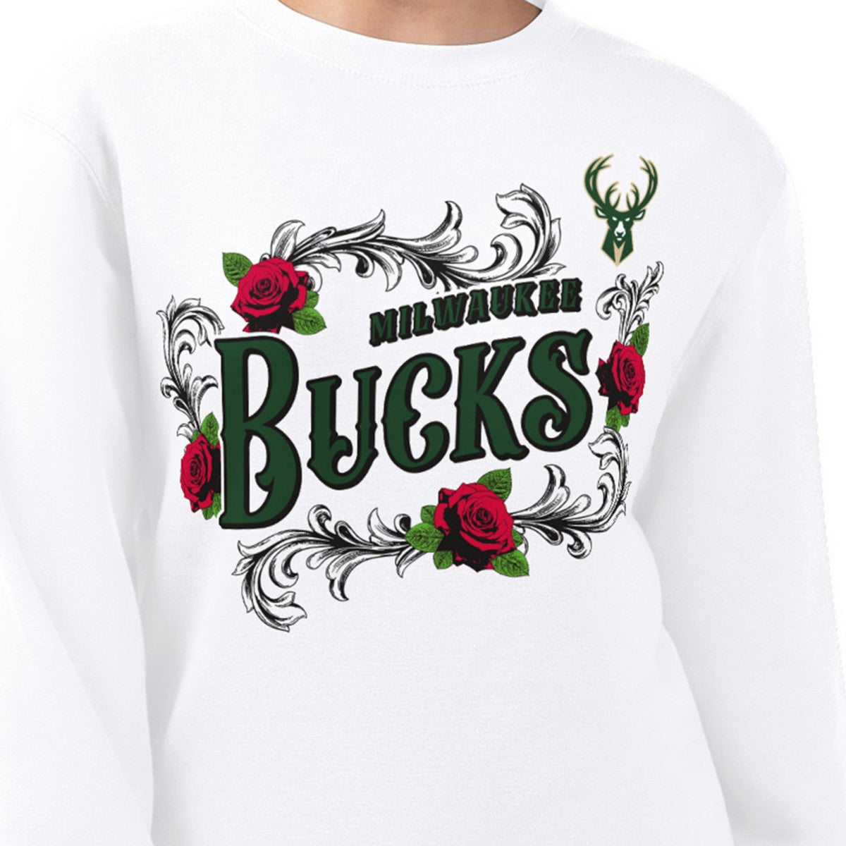 NBA - Milwaukee Bucks G-III 4Her by Carl Banks Women's Roses Fleece Tri-Blend Sweatshirt - White