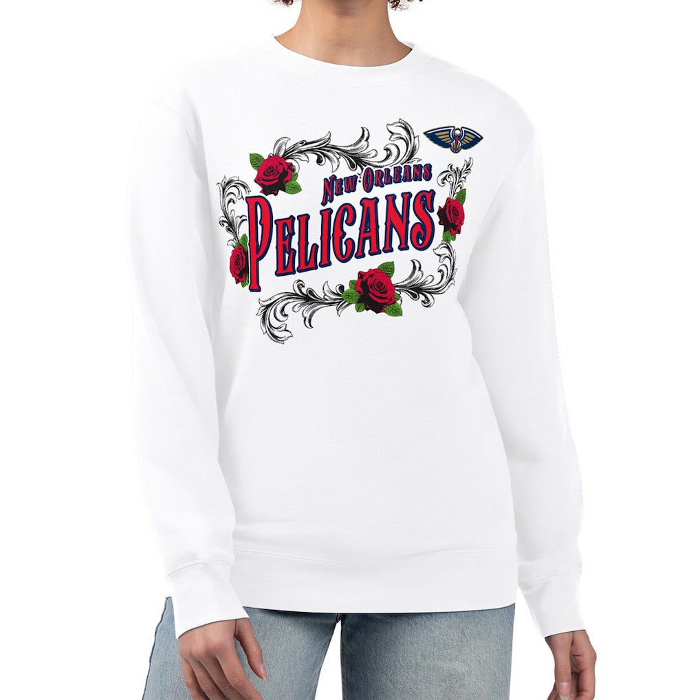 NBA - New Orleans Pelicans G-III 4Her by Carl Banks Women's Roses Fleece Tri-Blend Sweatshirt - White