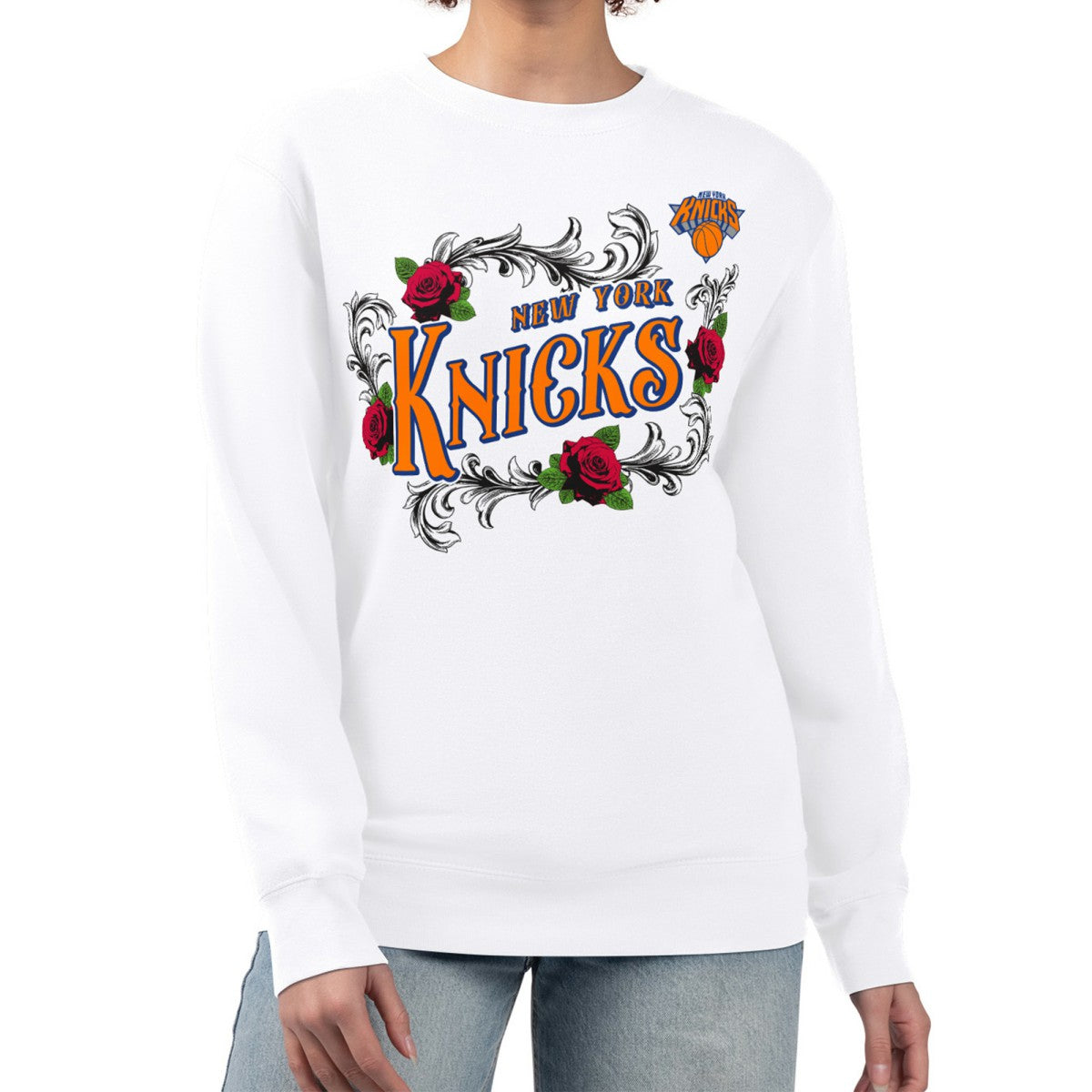 NBA - New York Knicks G-III 4Her by Carl Banks Women's Roses Fleece Tri-Blend Sweatshirt - White
