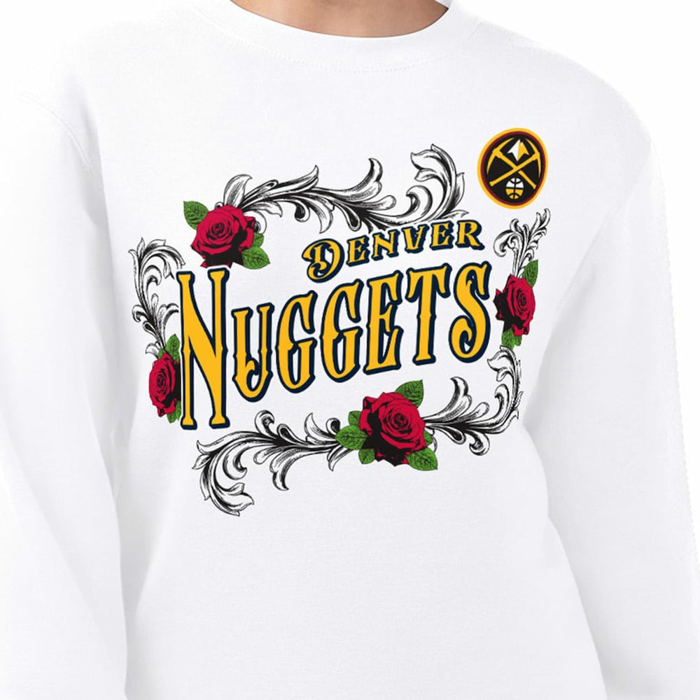 NBA - Denver Nuggets G-III 4Her by Carl Banks Women's Roses Fleece Tri-Blend Sweatshirt - White
