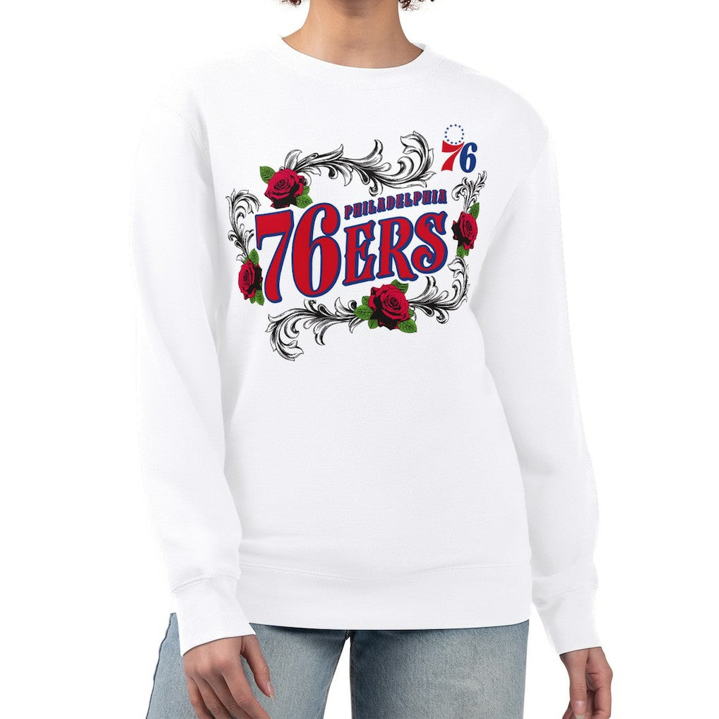 NBA - Philadelphia 76ers G-III 4Her by Carl Banks Women's Roses Fleece Tri-Blend Sweatshirt - White