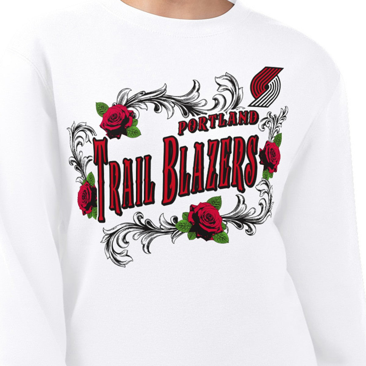 NBA - Portland Trail Blazers G-III 4Her by Carl Banks Women's Roses Fleece Tri-Blend Sweatshirt - White