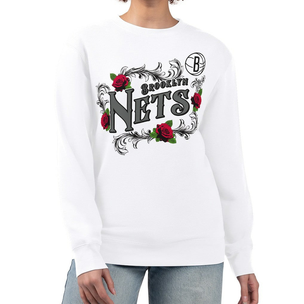 NBA - Brooklyn Nets G-III 4Her by Carl Banks Women's Roses Fleece Tri-Blend Sweatshirt - White