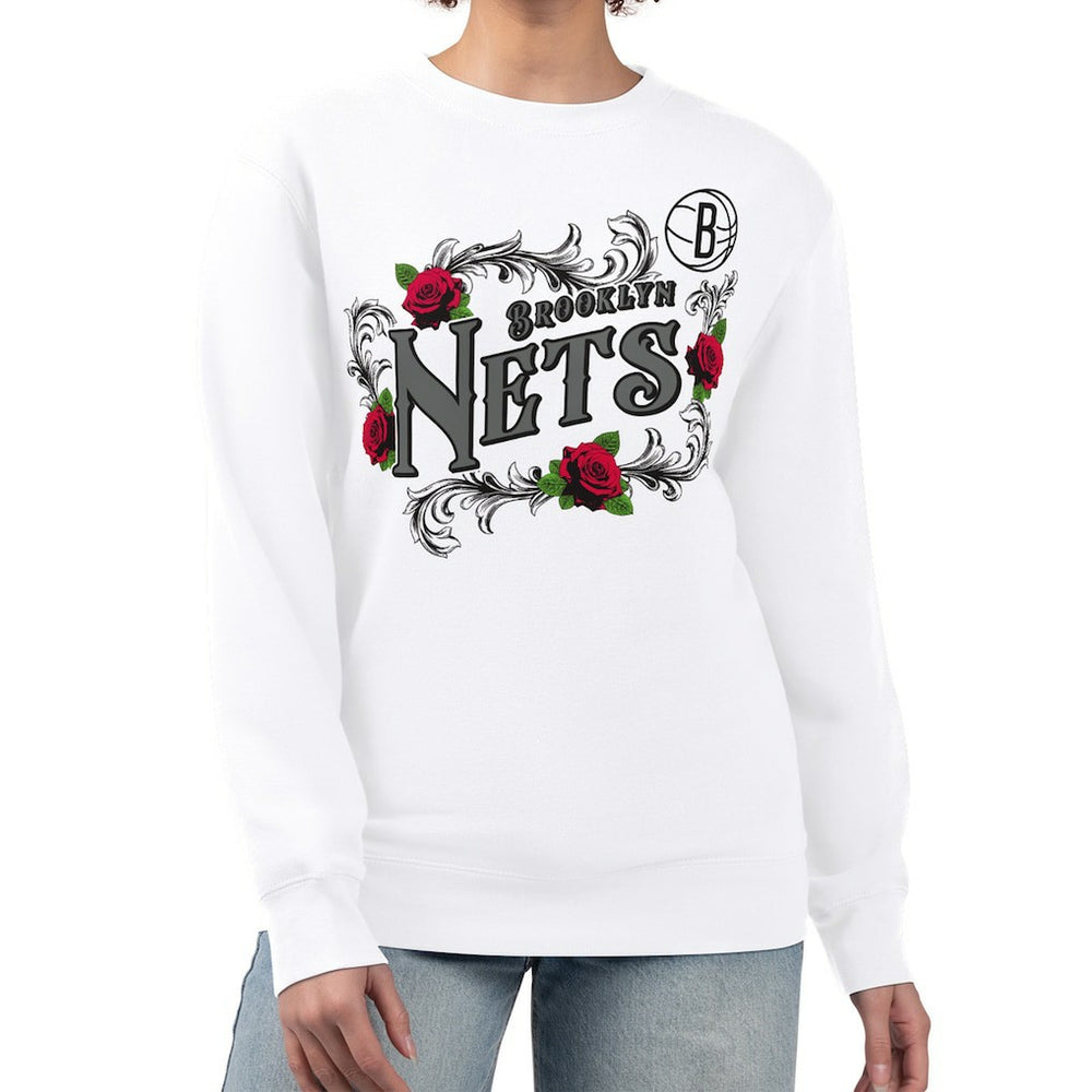 NBA - Brooklyn Nets G-III 4Her by Carl Banks Women's Roses Fleece Tri-Blend Sweatshirt - White