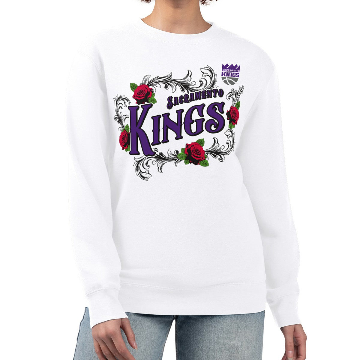 NBA - Sacramento Kings G-III 4Her by Carl Banks Women's Roses Fleece Tri-Blend Sweatshirt - White