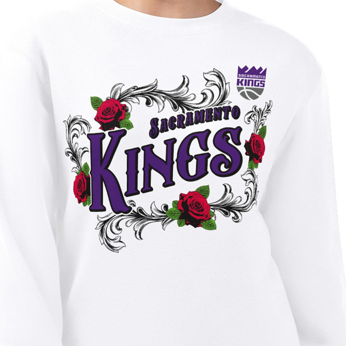 NBA - Sacramento Kings G-III 4Her by Carl Banks Women's Roses Fleece Tri-Blend Sweatshirt - White