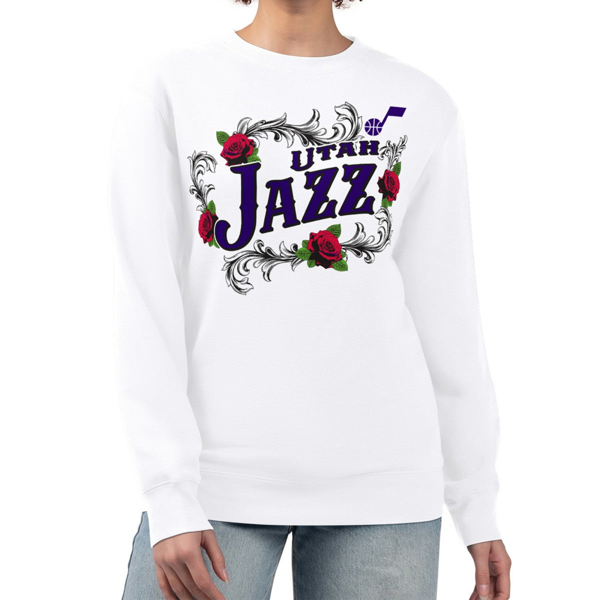 NBA - Utah Jazz G-III 4Her by Carl Banks Women's Roses Fleece Tri-Blend Sweatshirt - White