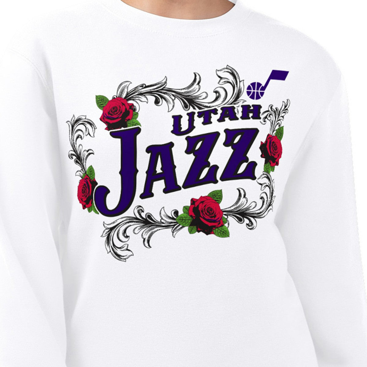 NBA - Utah Jazz G-III 4Her by Carl Banks Women's Roses Fleece Tri-Blend Sweatshirt - White