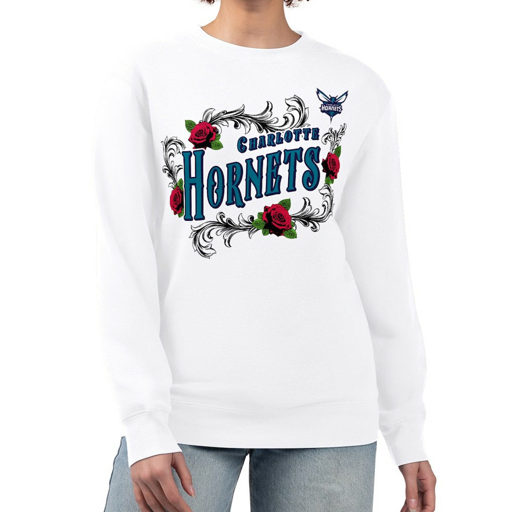 NBA - Charlotte Hornets G-III 4Her by Carl Banks Women's Roses Fleece Tri-Blend Sweatshirt - White