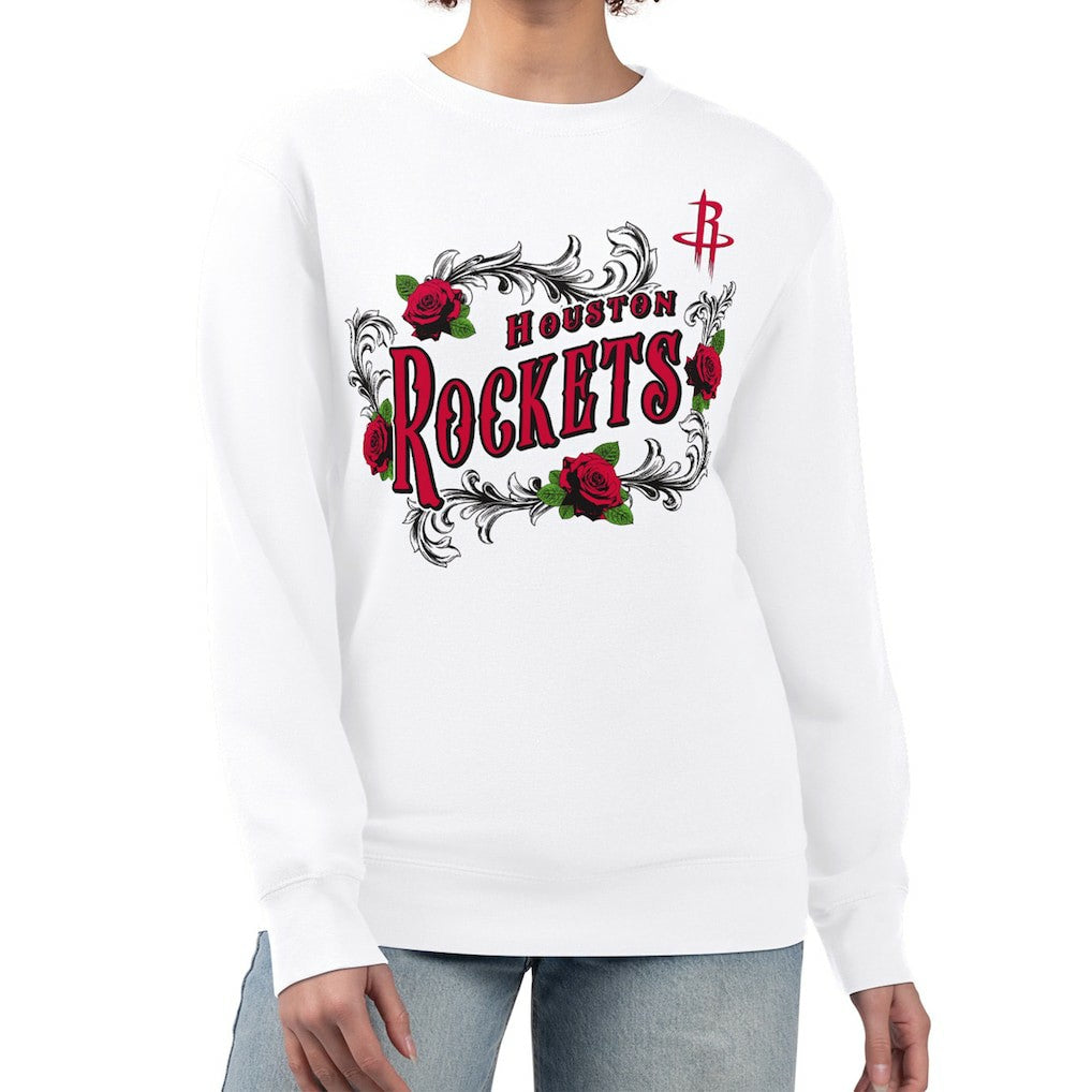 NBA - Houston Rockets G-III 4Her by Carl Banks Women's Roses Fleece Tri-Blend Sweatshirt - White