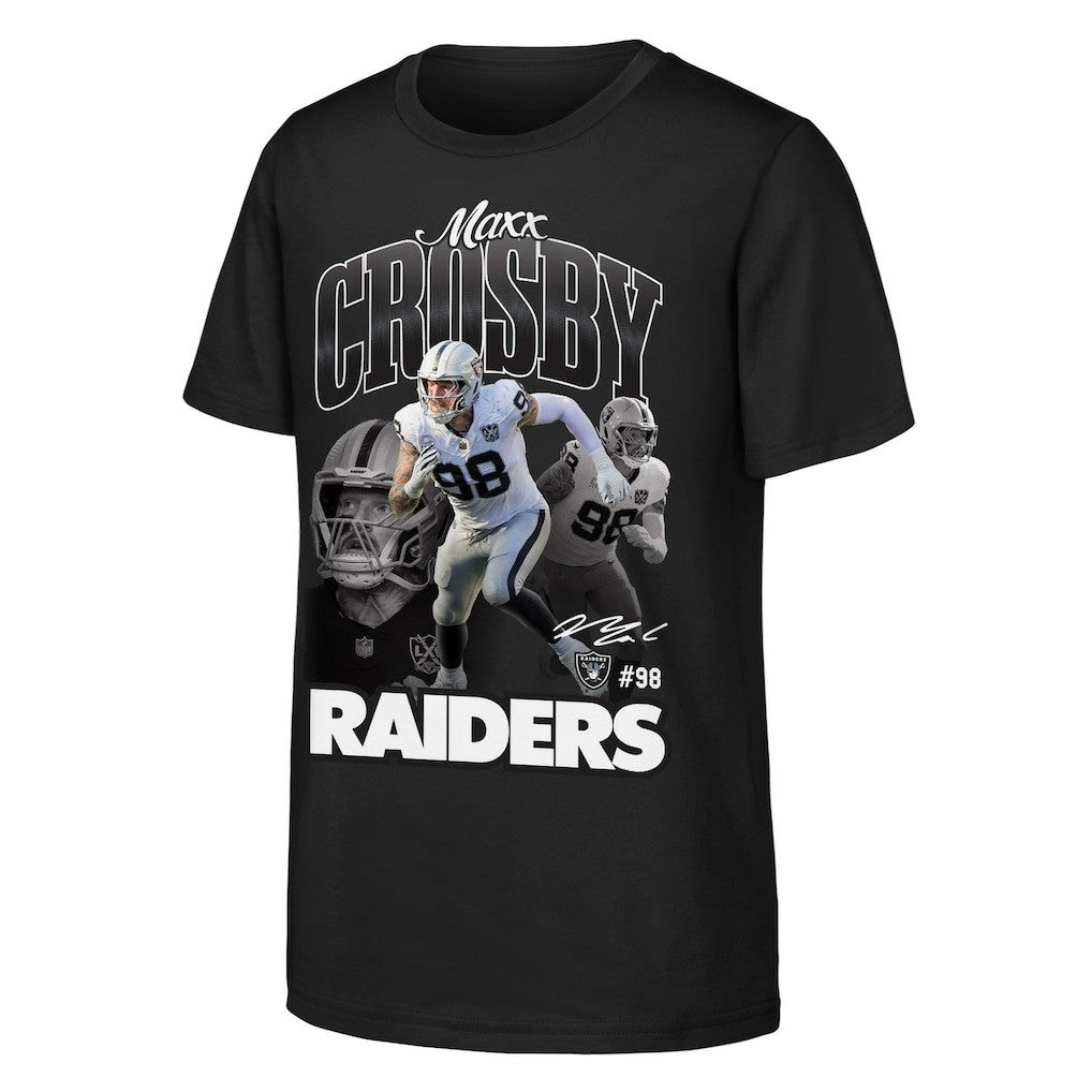 Maxx Crosby Las Vegas Raiders Outerstuff Youth Triple Pic T-Shirt Black - NFL