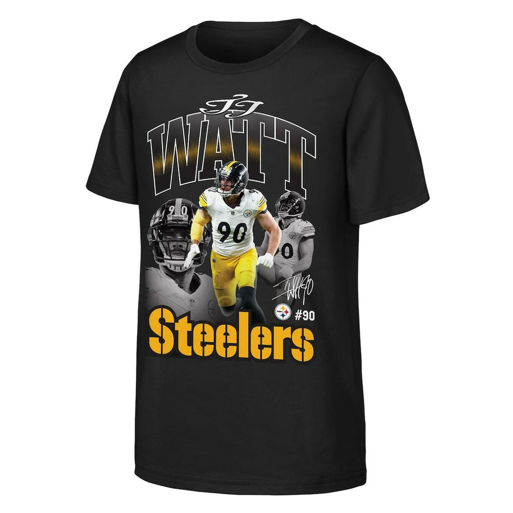 T.J. Watt Pittsburgh Steelers Outerstuff Youth Triple Pic T-Shirt Black - NFL