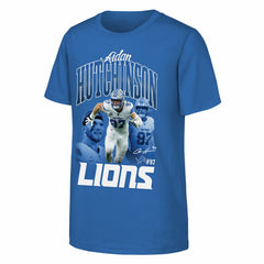 Aidan Hutchinson Detroit Lions Outerstuff Youth Triple Pic T-Shirt Blue - NFL