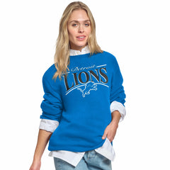 Detroit Lions Starter Women's Arch Stripe Fleece Crewneck Sweatshirt Blue - NFL