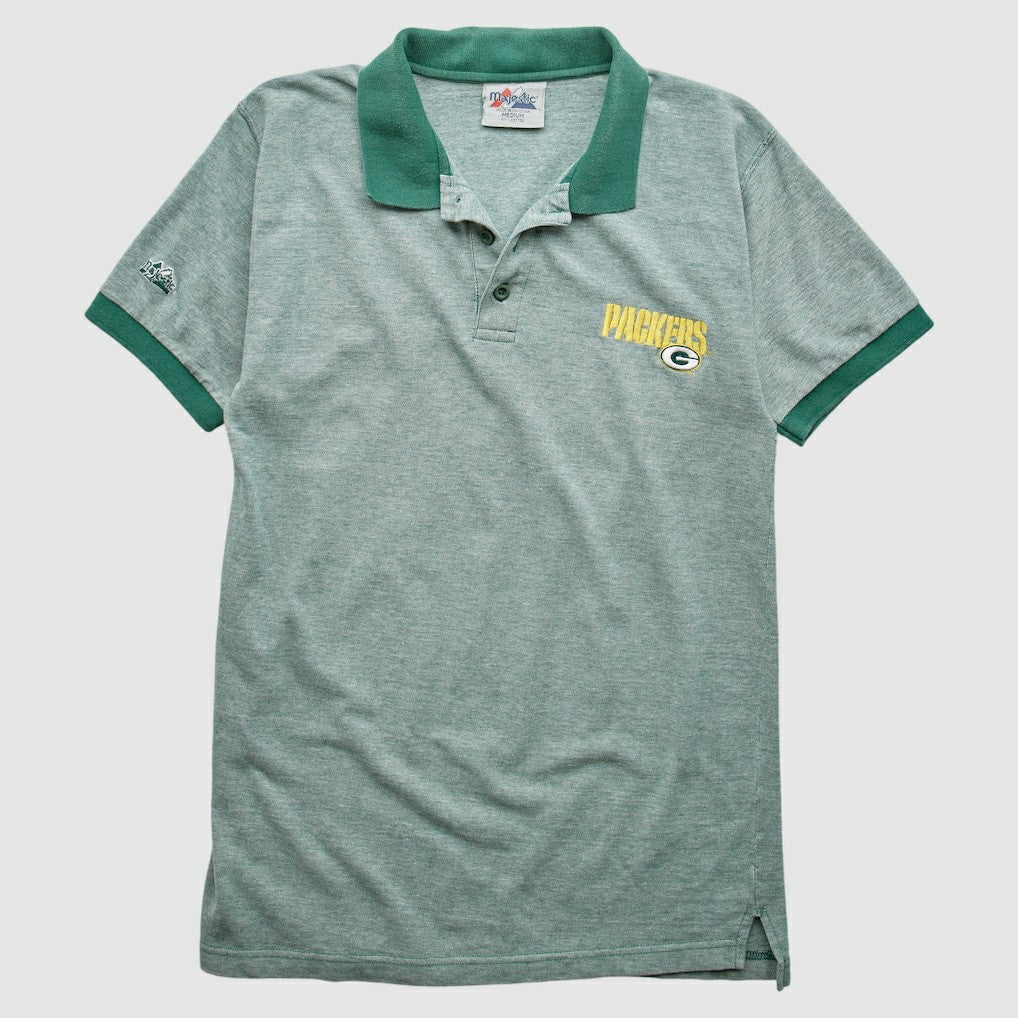 Green Bay Packers Majestic 90s Polo Heather Gray Vintage - Fanatics