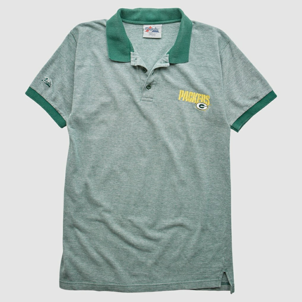 Green Bay Packers Majestic 90s Polo Heather Gray Vintage - Fanatics