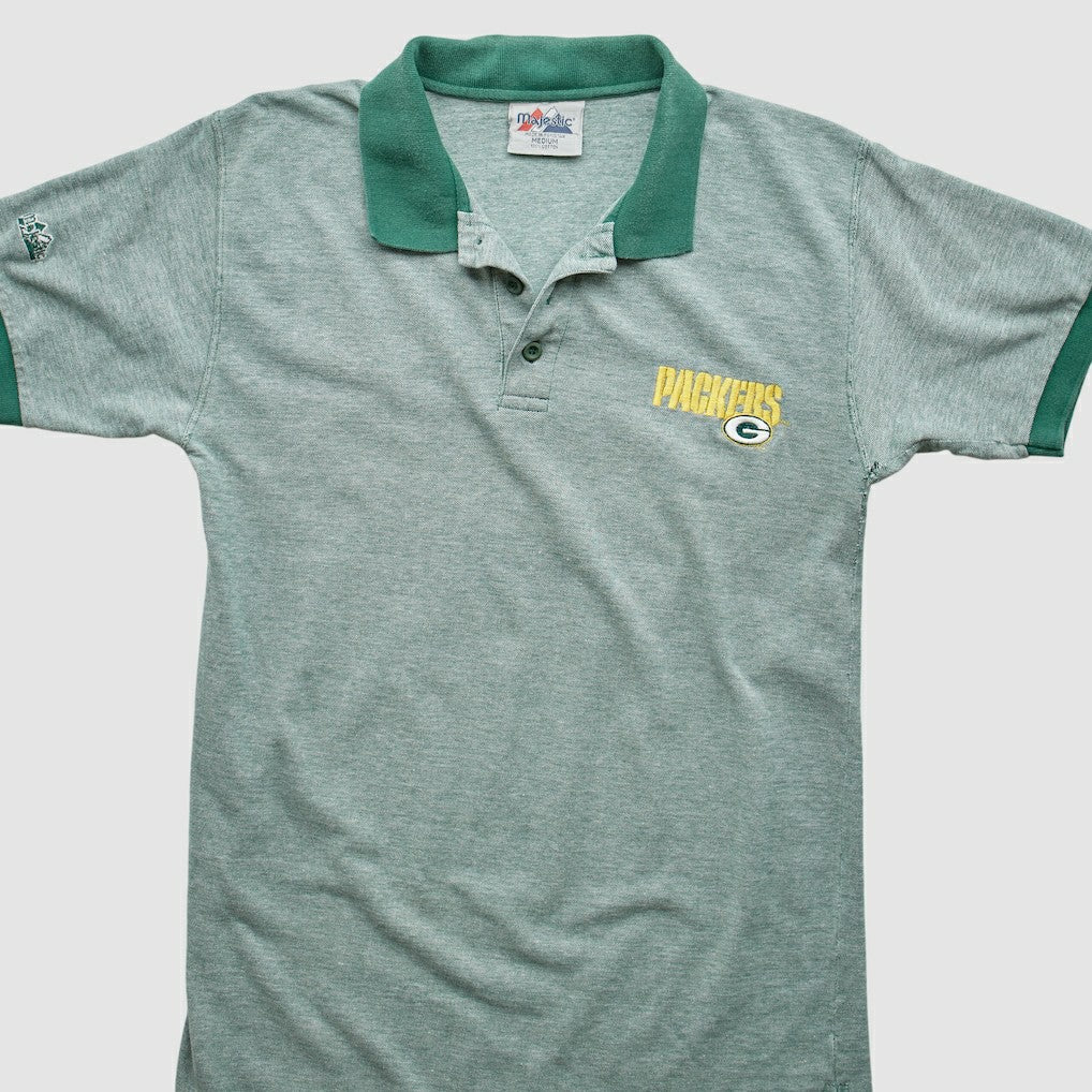 Green Bay Packers Majestic 90s Polo Heather Gray Vintage - Fanatics