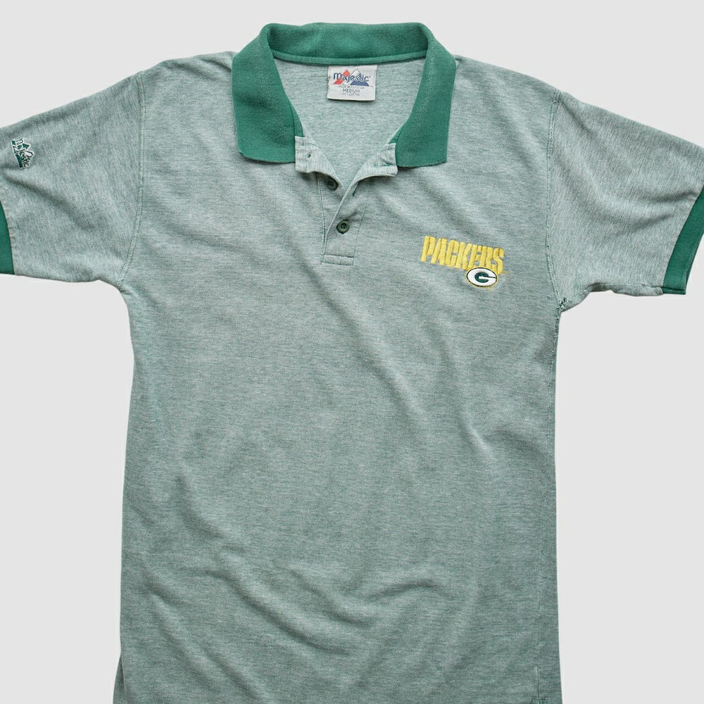 Green Bay Packers Majestic 90s Polo Heather Gray Vintage - Fanatics