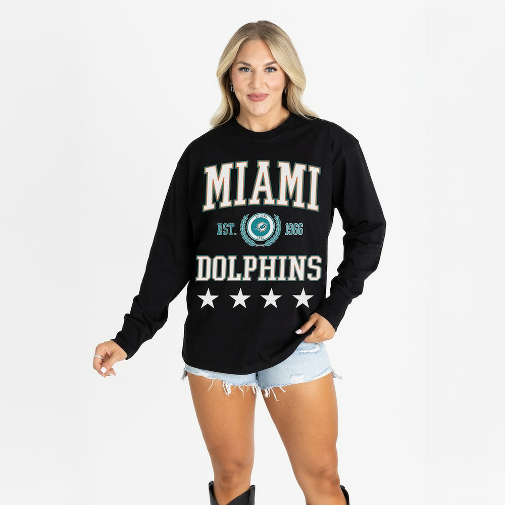 Miami Dolphins Gameday Couture Women's Oversized Everyday Star Long Sleeve T-Shirt Black - NFL