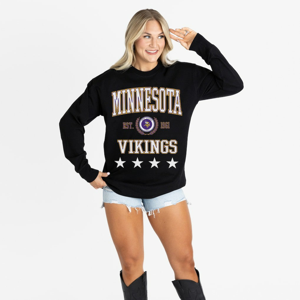 Minnesota Vikings Gameday Couture Women's Oversized Everyday Star Long Sleeve T-Shirt Black - NFL