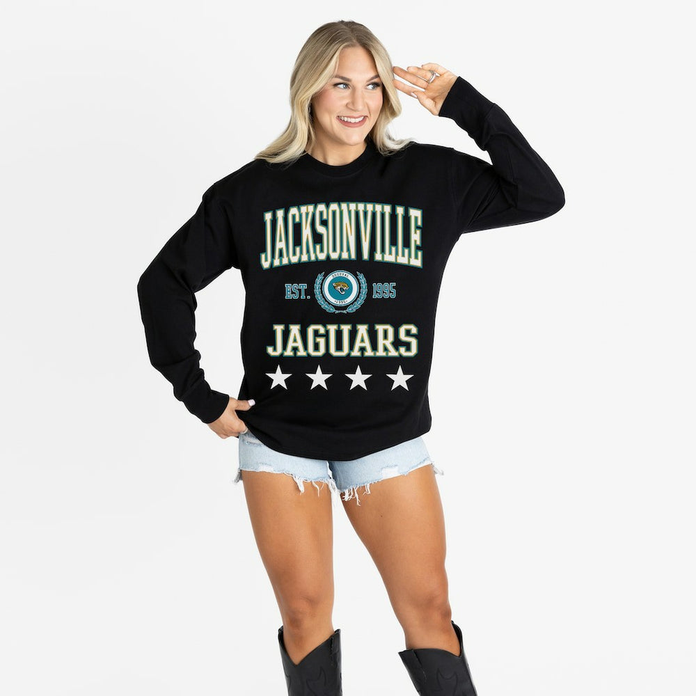 Jacksonville Jaguars Gameday Couture Women's Oversized Everyday Star Long Sleeve T-Shirt Black - NFL