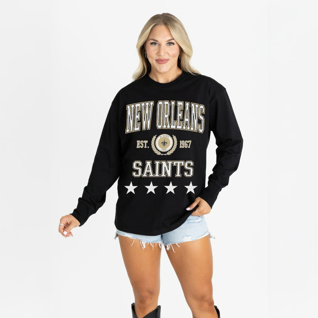 New Orleans Saints Gameday Couture Women's Oversized Everyday Star Long Sleeve T-Shirt Black - NFL