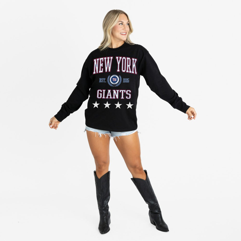 New York Giants Gameday Couture Women's Oversized Everyday Star Long Sleeve T-Shirt Black - NFL