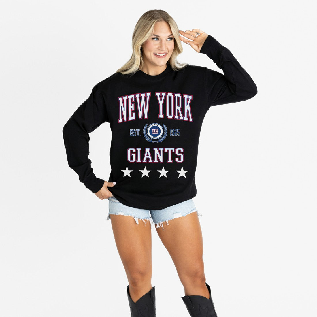New York Giants Gameday Couture Women's Oversized Everyday Star Long Sleeve T-Shirt Black - NFL