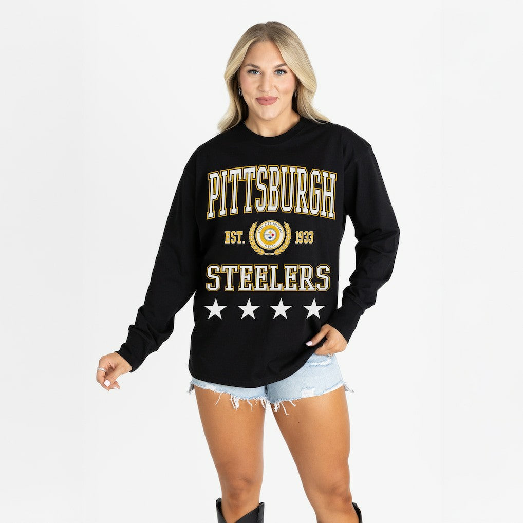 Pittsburgh Steelers Gameday Couture Women's Oversized Everyday Star Long Sleeve T-Shirt Black - NFL