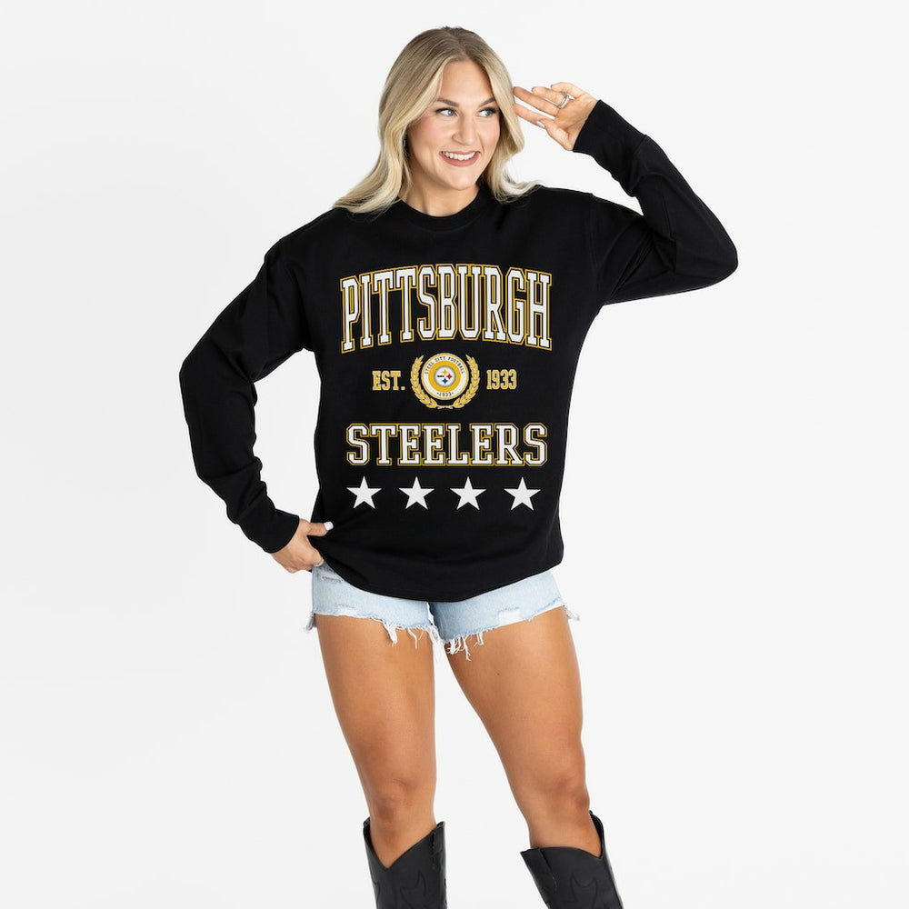 Pittsburgh Steelers Gameday Couture Women's Oversized Everyday Star Long Sleeve T-Shirt Black - NFL