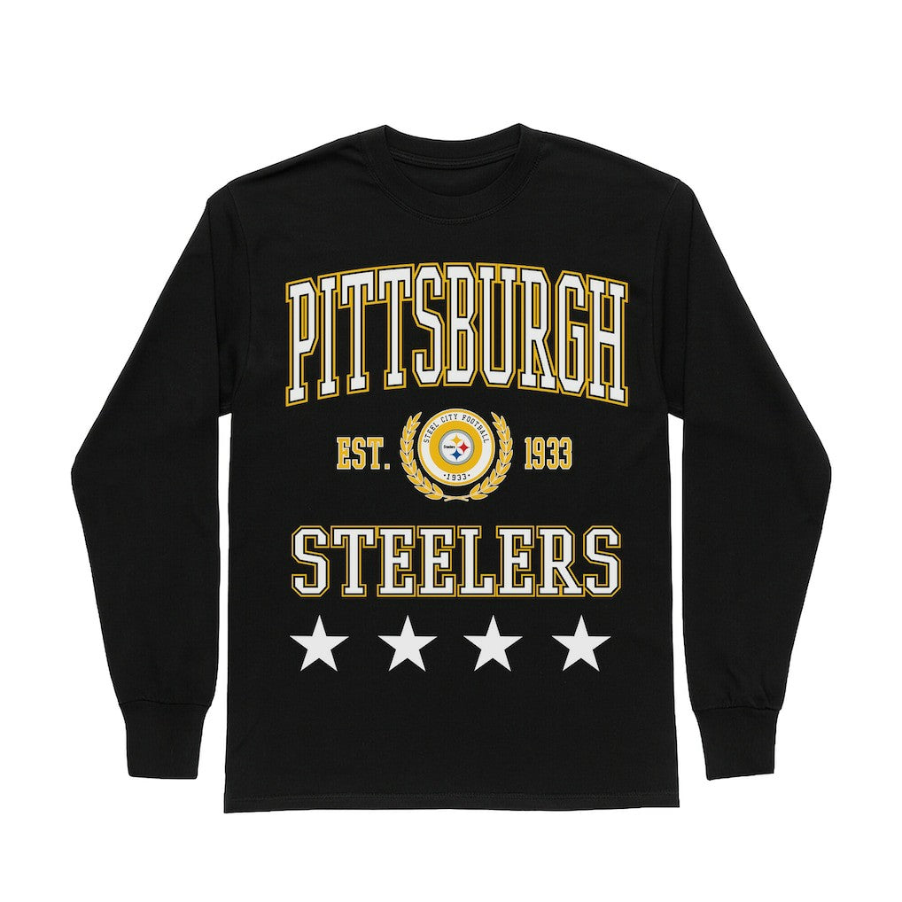 Pittsburgh Steelers Gameday Couture Women's Oversized Everyday Star Long Sleeve T-Shirt Black - NFL