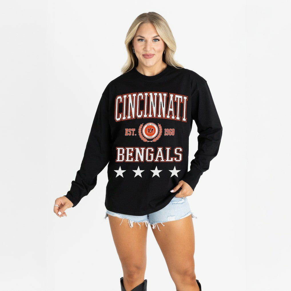 Cincinnati Bengals Gameday Couture Women's Oversized Everyday Star Long Sleeve T-Shirt Black - NFL