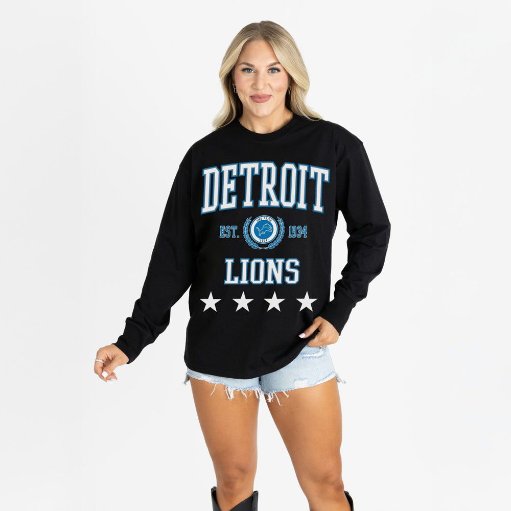 Detroit Lions Gameday Couture Women's Oversized Everyday Star Long Sleeve T-Shirt Black - NFL