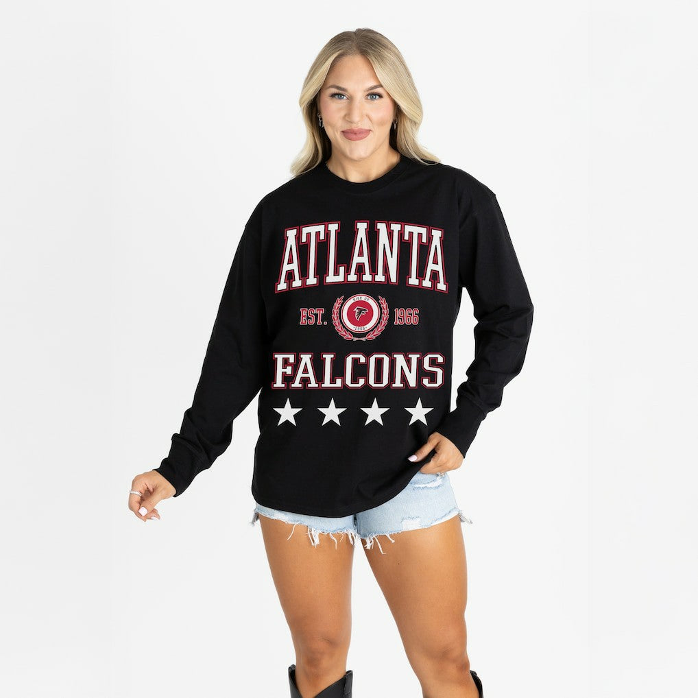 Atlanta Falcons Gameday Couture Women's Oversized Everyday Star Long Sleeve T-Shirt Black - NFL