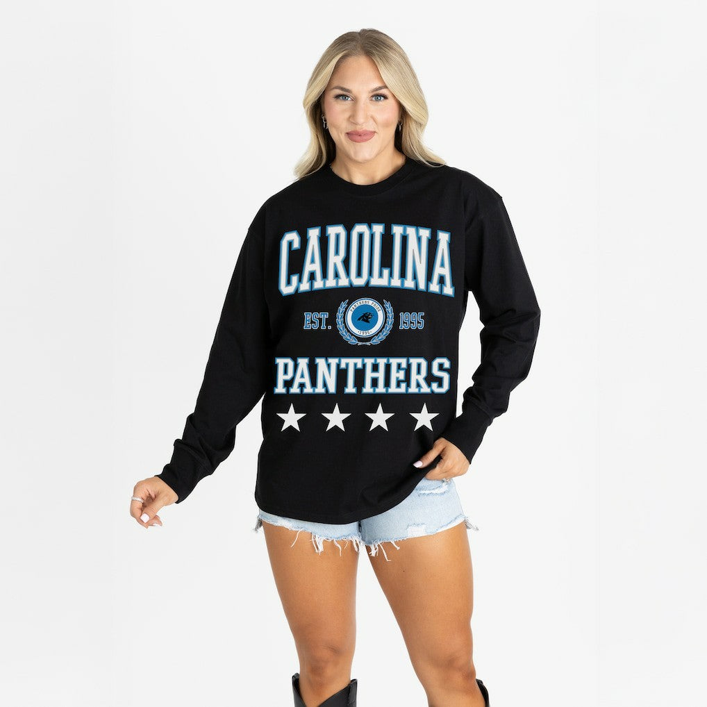 Carolina Panthers Gameday Couture Women's Oversized Everyday Star Long Sleeve T-Shirt Black - NFL