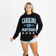 Carolina Panthers Gameday Couture Women's Oversized Everyday Star Long Sleeve T-Shirt Black - NFL