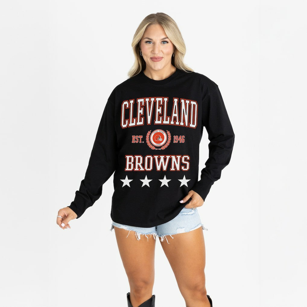 Cleveland Browns Gameday Couture Women's Oversized Everyday Star Long Sleeve T-Shirt Black - NFL