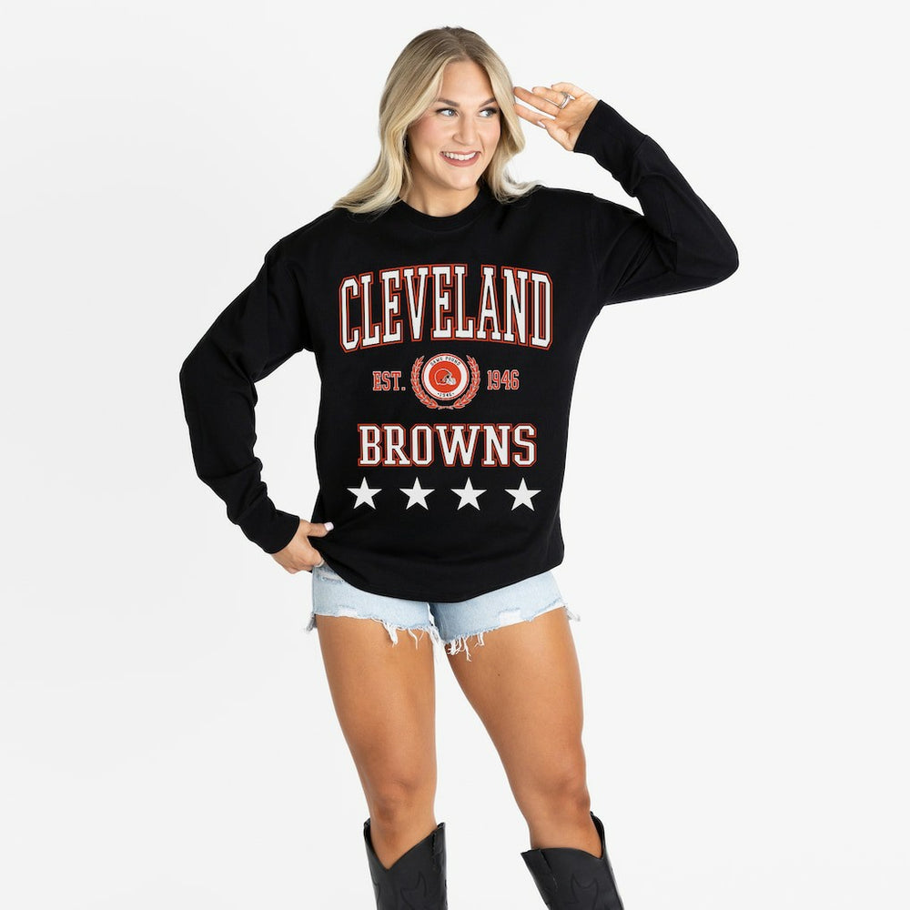 Cleveland Browns Gameday Couture Women's Oversized Everyday Star Long Sleeve T-Shirt Black - NFL