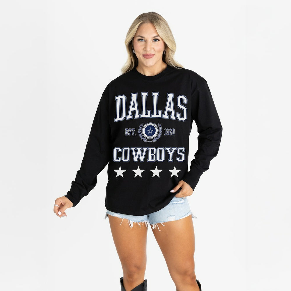 Dallas Cowboys Gameday Couture Women's Oversized Everyday Star Long Sleeve T-Shirt Black - NFL