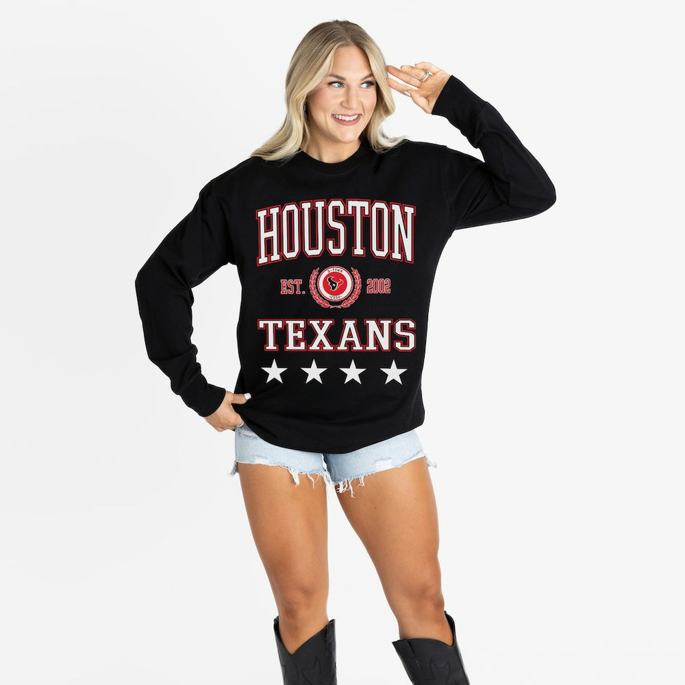 Houston Texans Gameday Couture Women's Oversized Everyday Star Long Sleeve T-Shirt Black - NFL