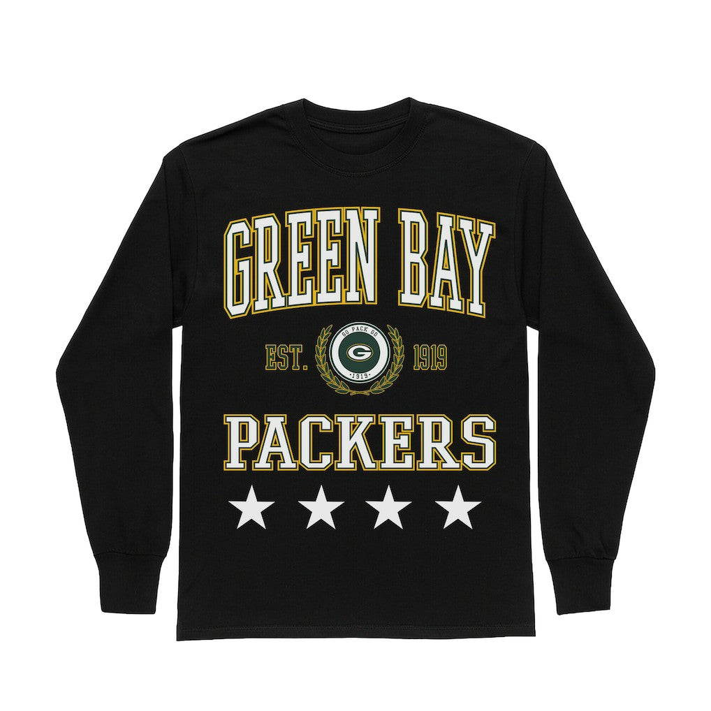 Green Bay Packers Gameday Couture Women's Oversized Everyday Star Long Sleeve T-Shirt Black - NFL