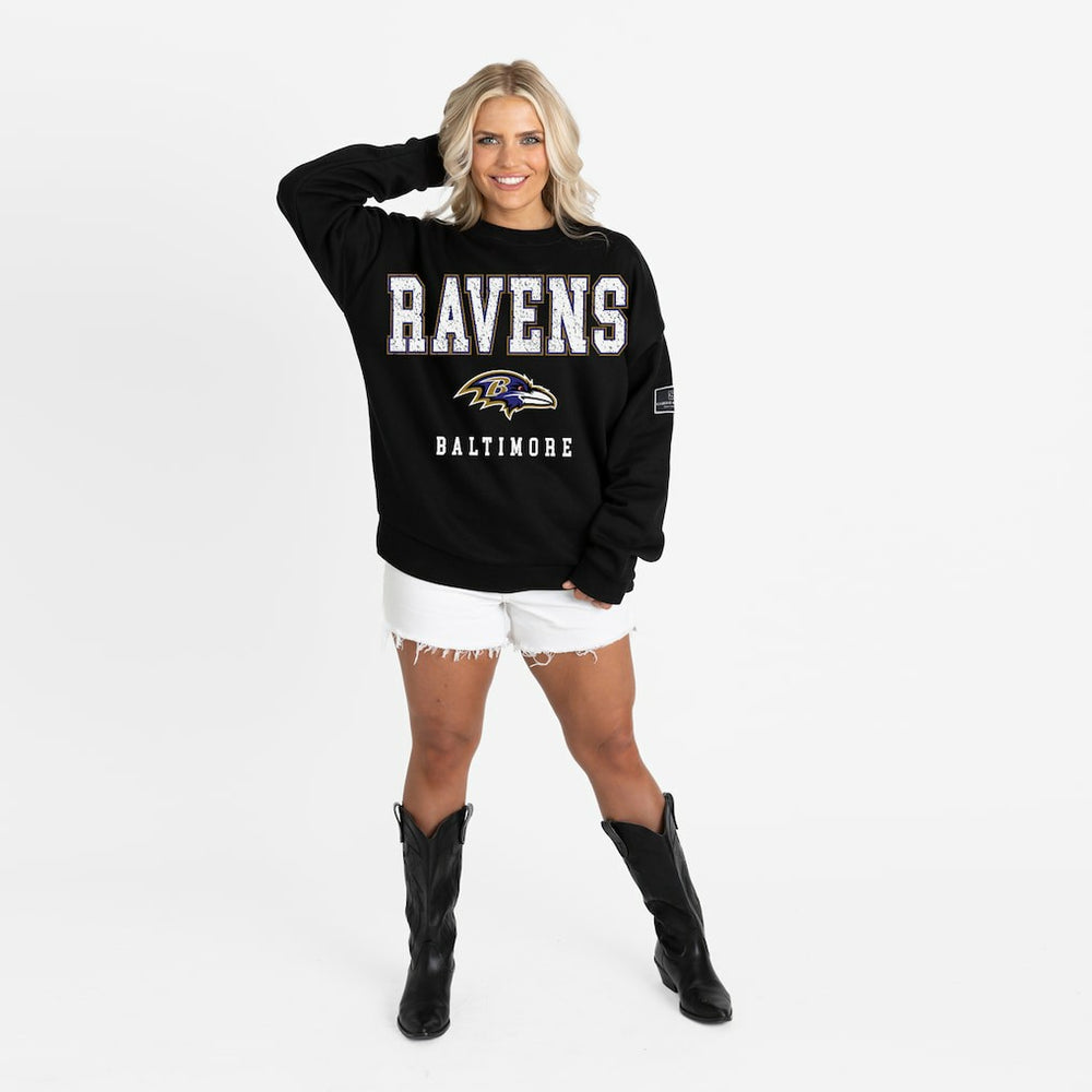 Baltimore Ravens Gameday Couture Women's Oversized Level Up Black Label Premium Fleece Sweatshirt Black - NFL