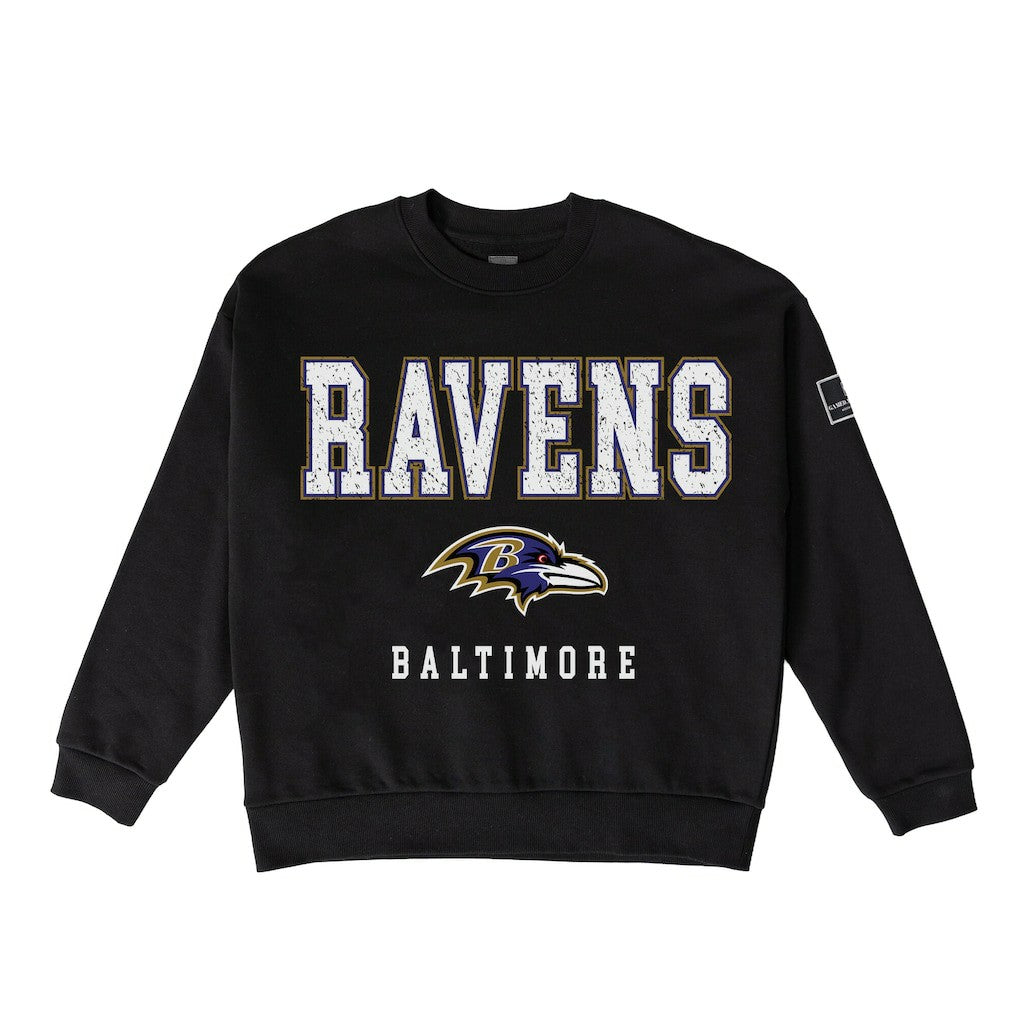 Baltimore Ravens Gameday Couture Women's Oversized Level Up Black Label Premium Fleece Sweatshirt Black - NFL