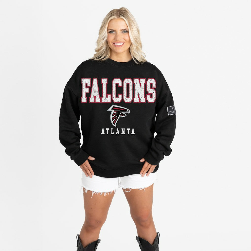 Atlanta Falcons Gameday Couture Women's Oversized Level Up Black Label Premium Fleece Sweatshirt Black - NFL