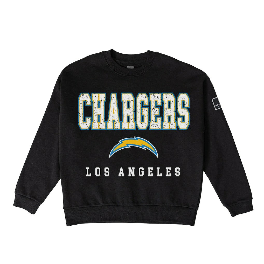Los Angeles Chargers Gameday Couture Women's Oversized Level Up Black Label Premium Fleece Sweatshirt Black - NFL